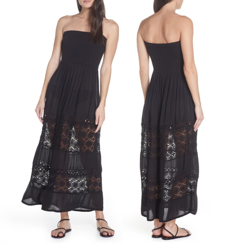 CHELSEA28 Farrah Smocked Cover-Up Maxi Dress- Lg